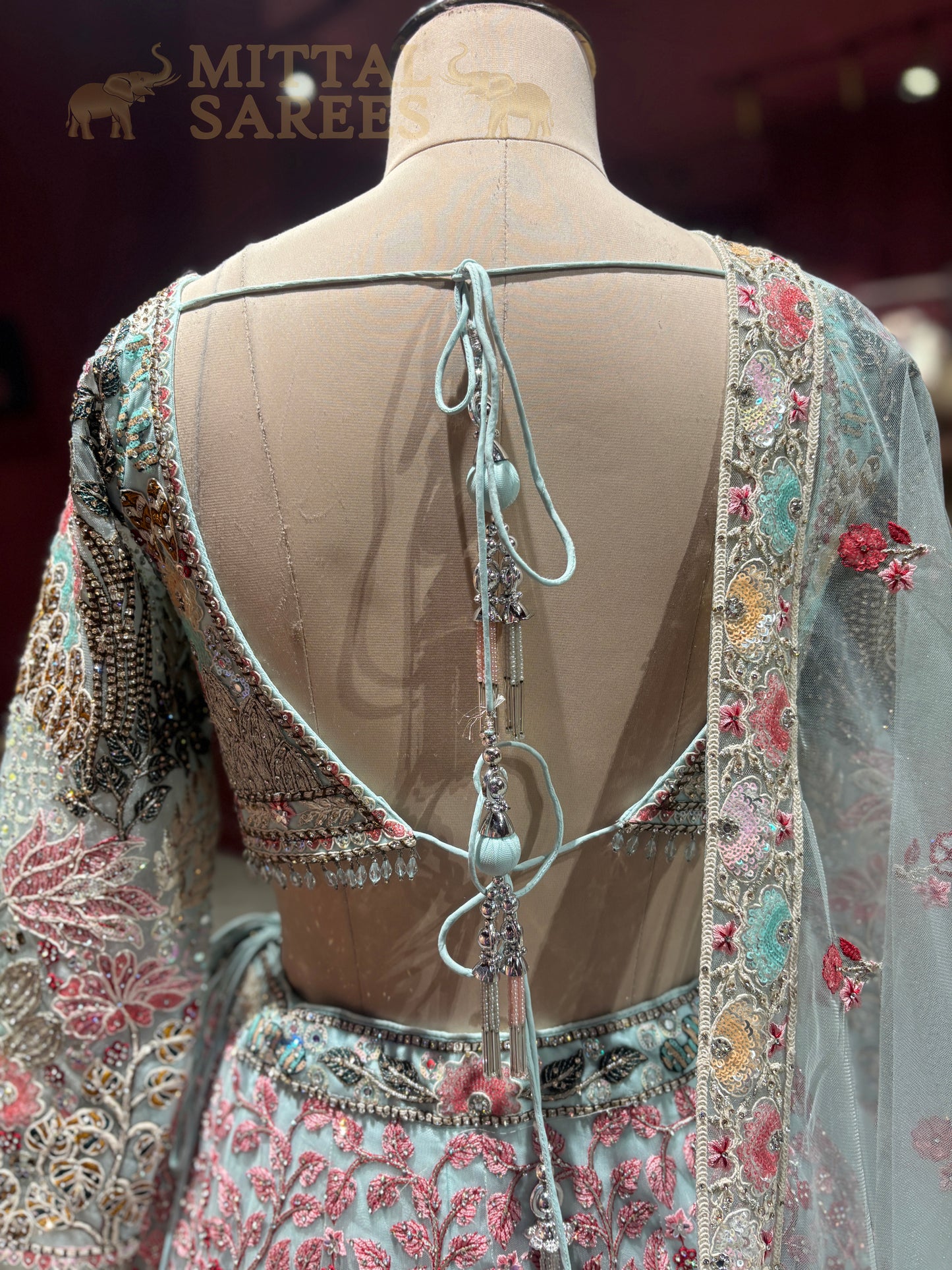 Mint Green Floral Embroidered Bridal Lehenga Set