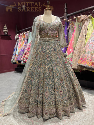 Dusty Sage Heavy Embroidered Bridal Lehenga Set