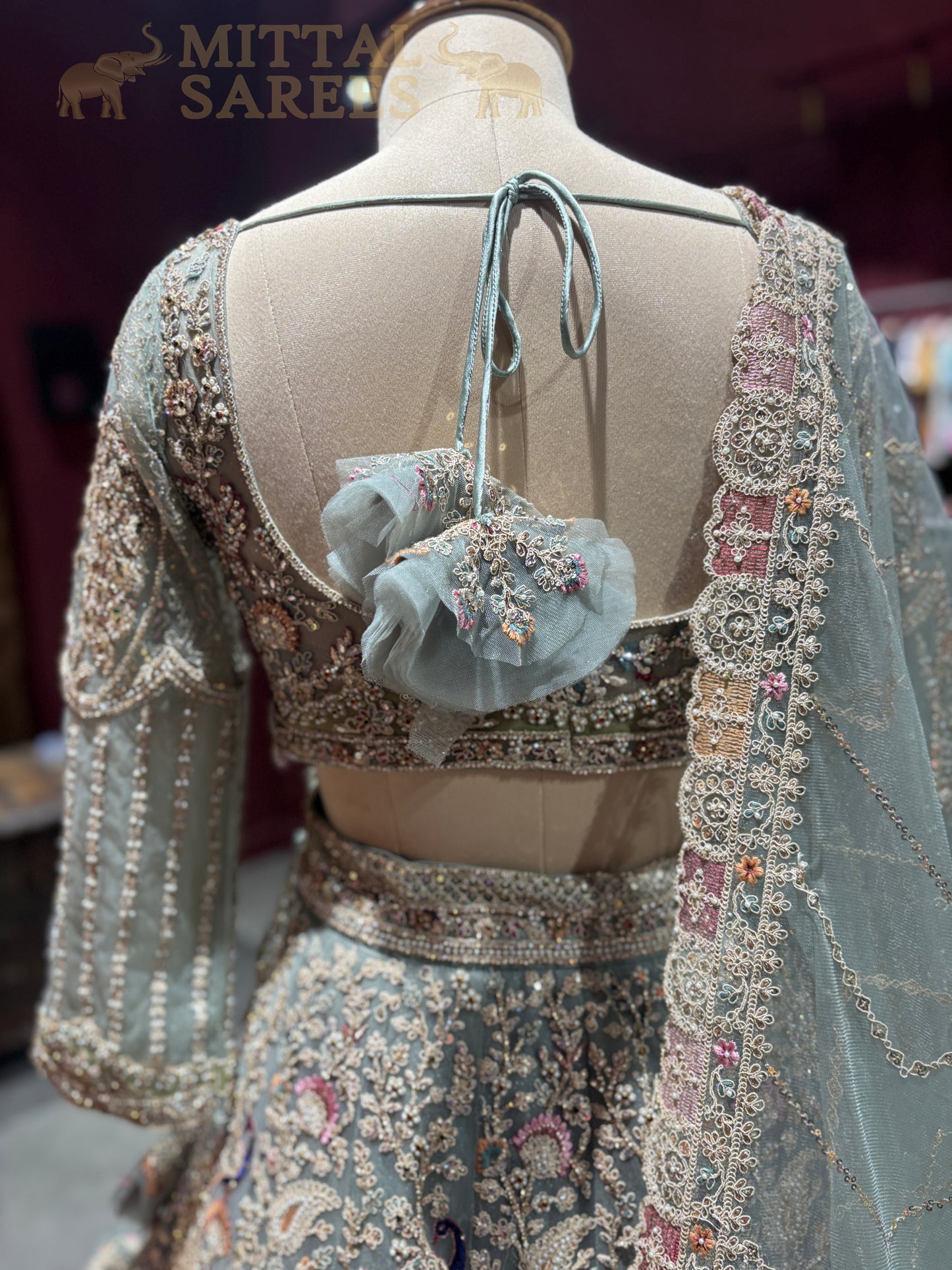 Dusty Sage Heavy Embroidered Bridal Lehenga Set