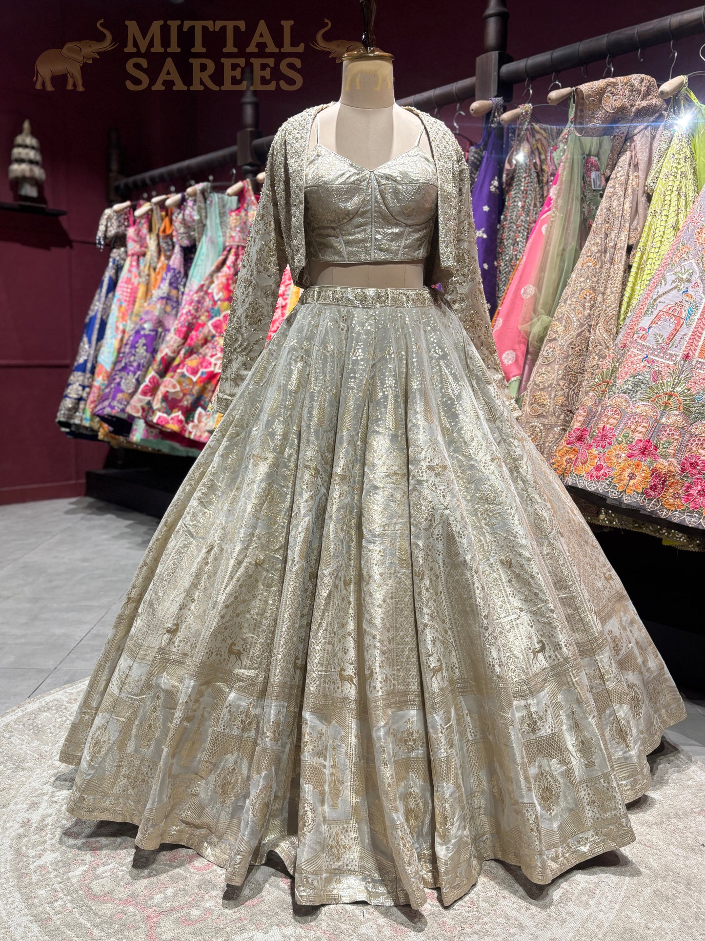 Champagne Gold Zari Woven Bridal Lehenga Set