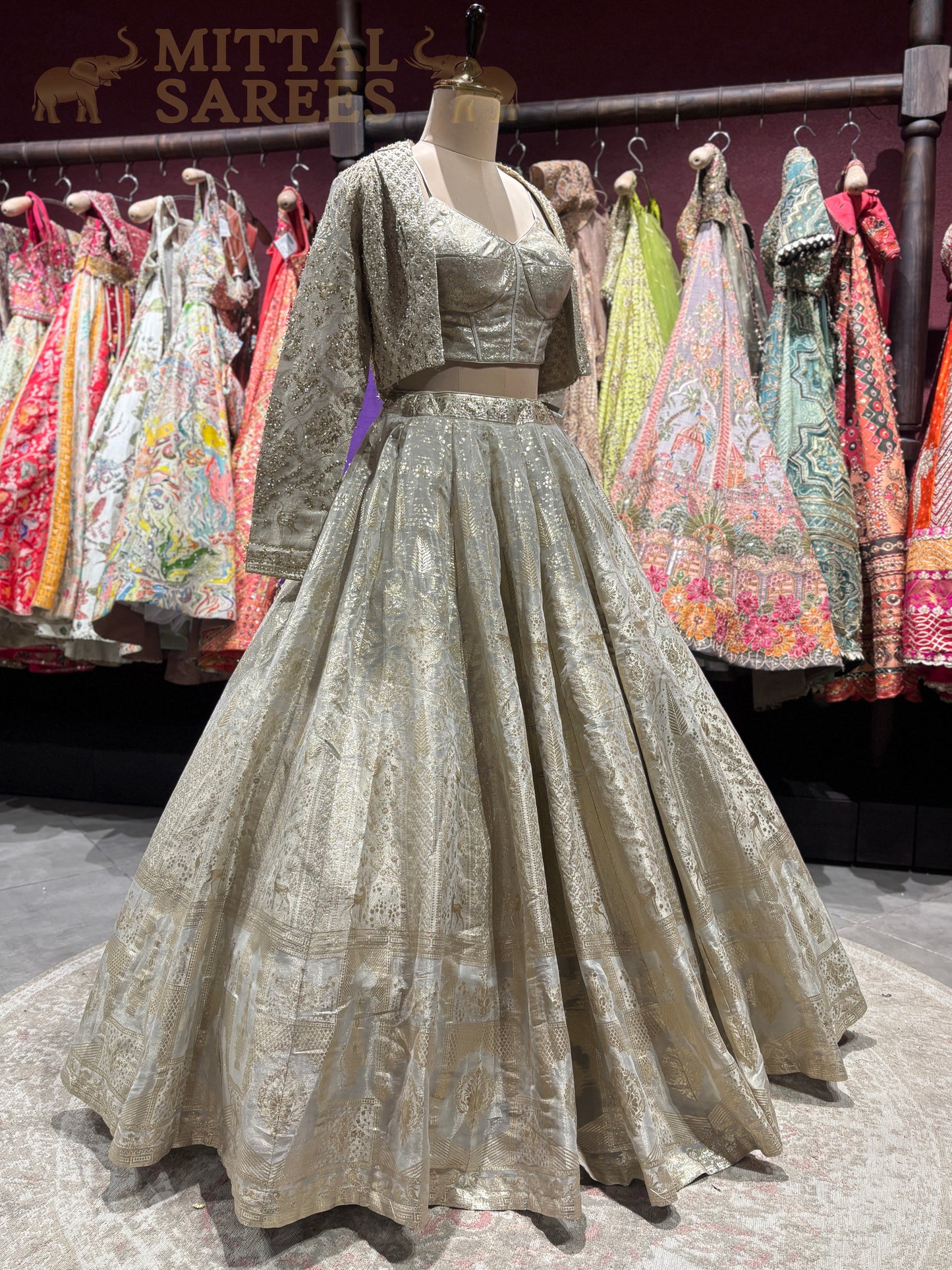 Champagne Gold Zari Woven Bridal Lehenga Set