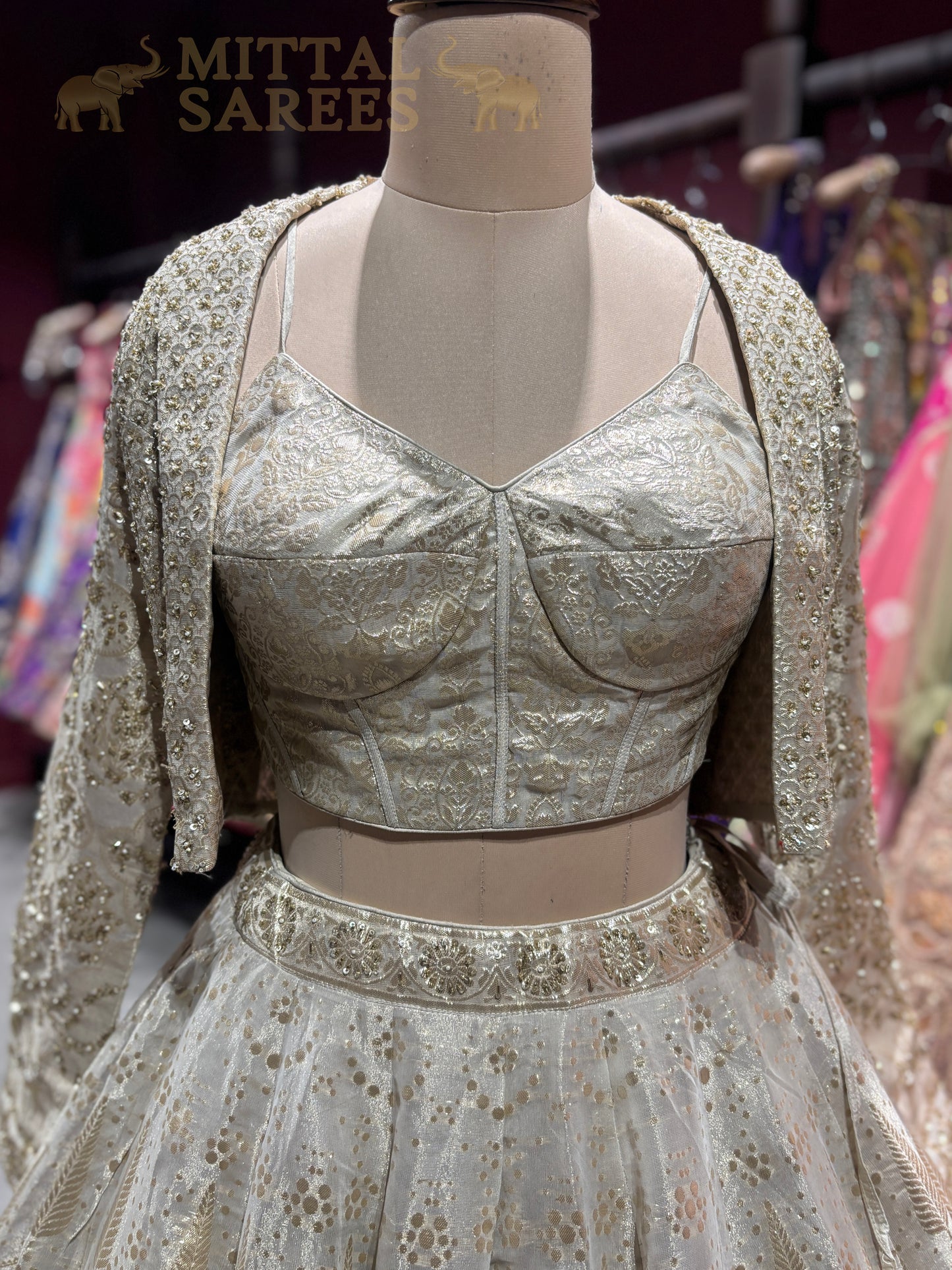 Champagne Gold Zari Woven Bridal Lehenga Set