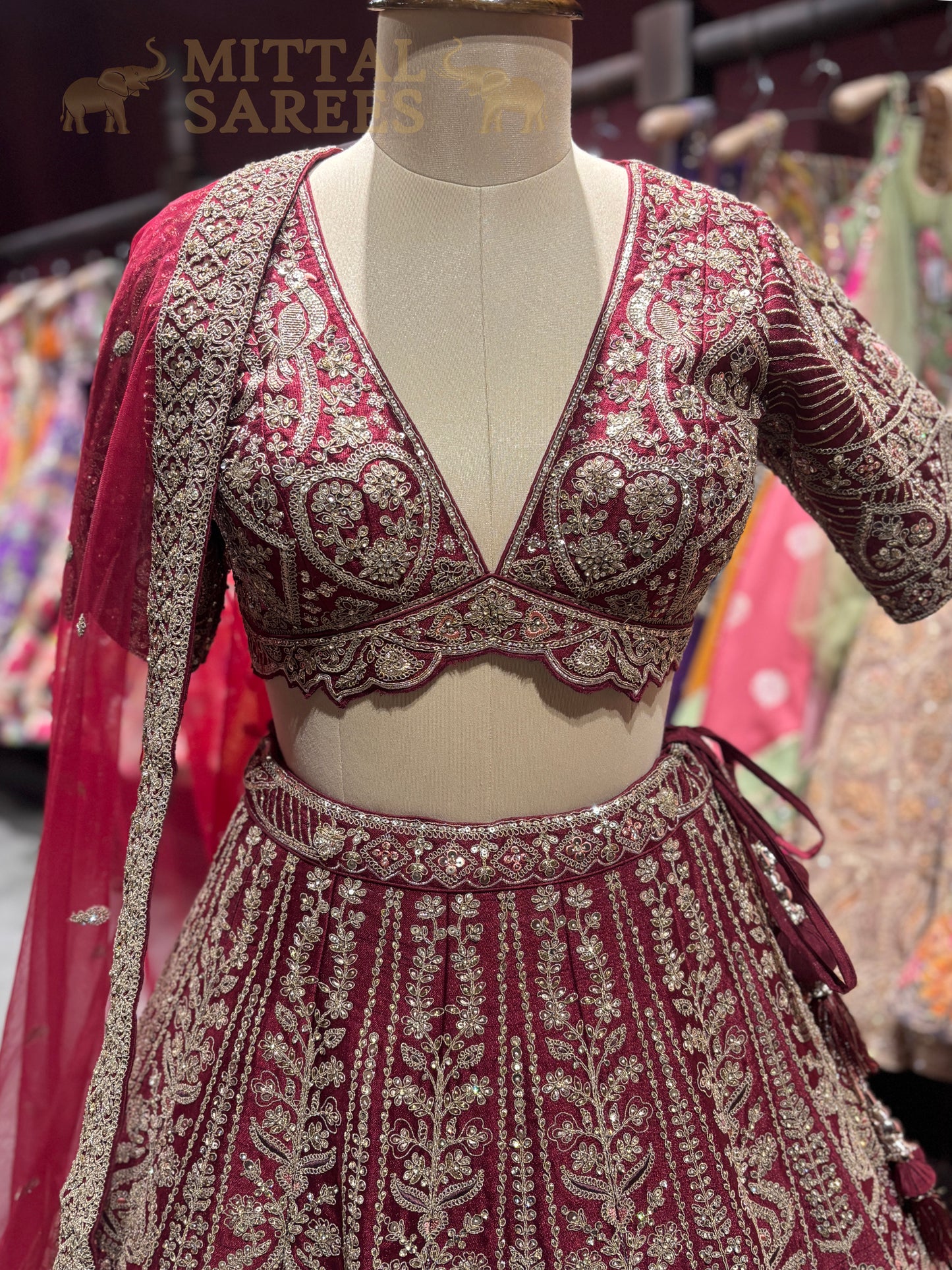 Maroon Heavy Zari Embroidered Bridal Lehenga Set