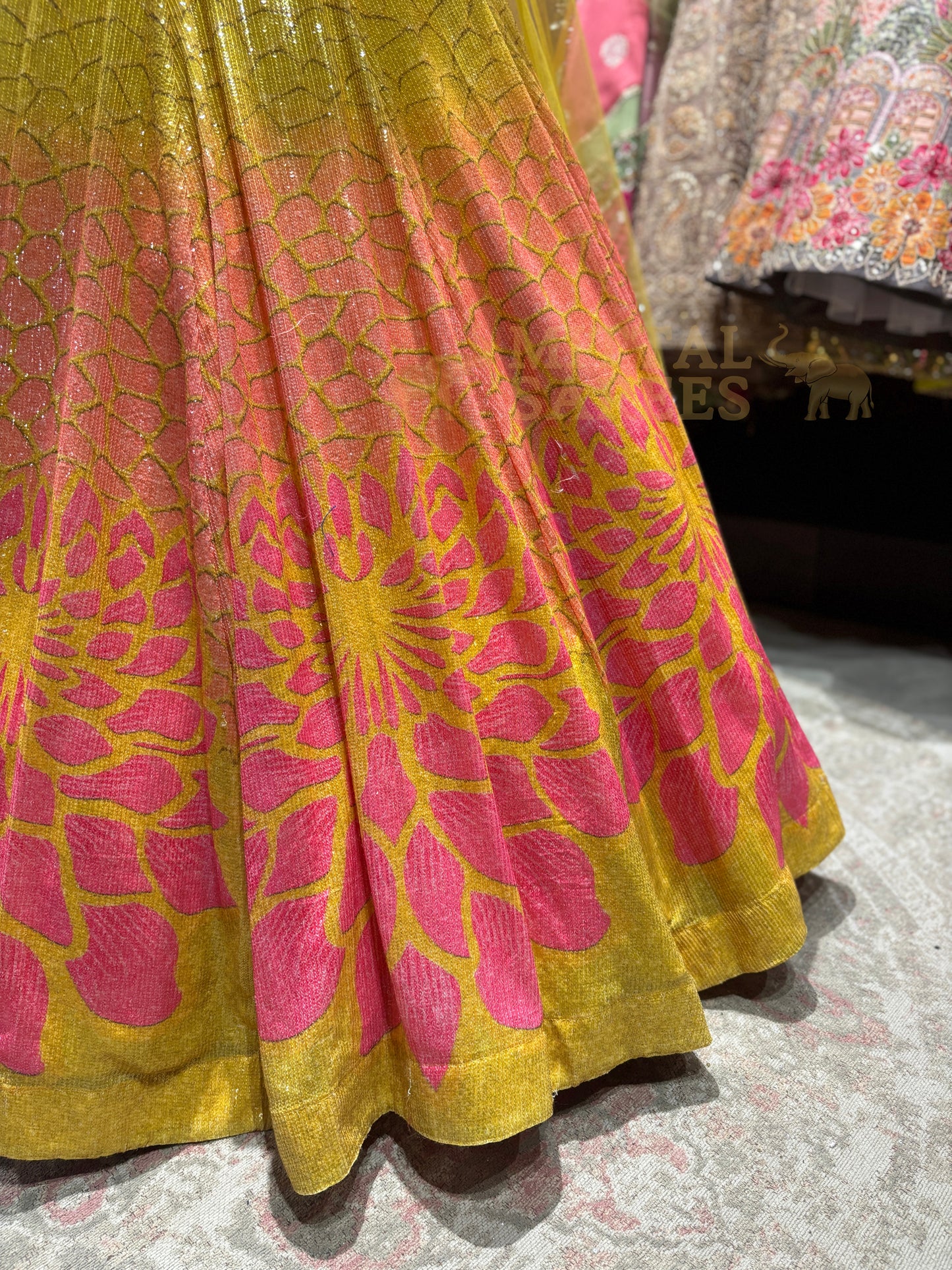Yellow Pink Floral Designer Lehenga Set