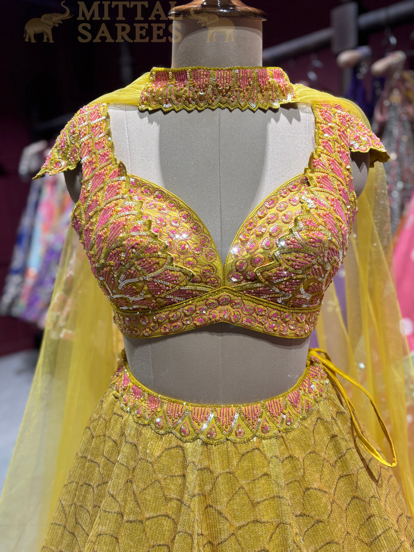 Yellow Pink Floral Designer Lehenga Set
