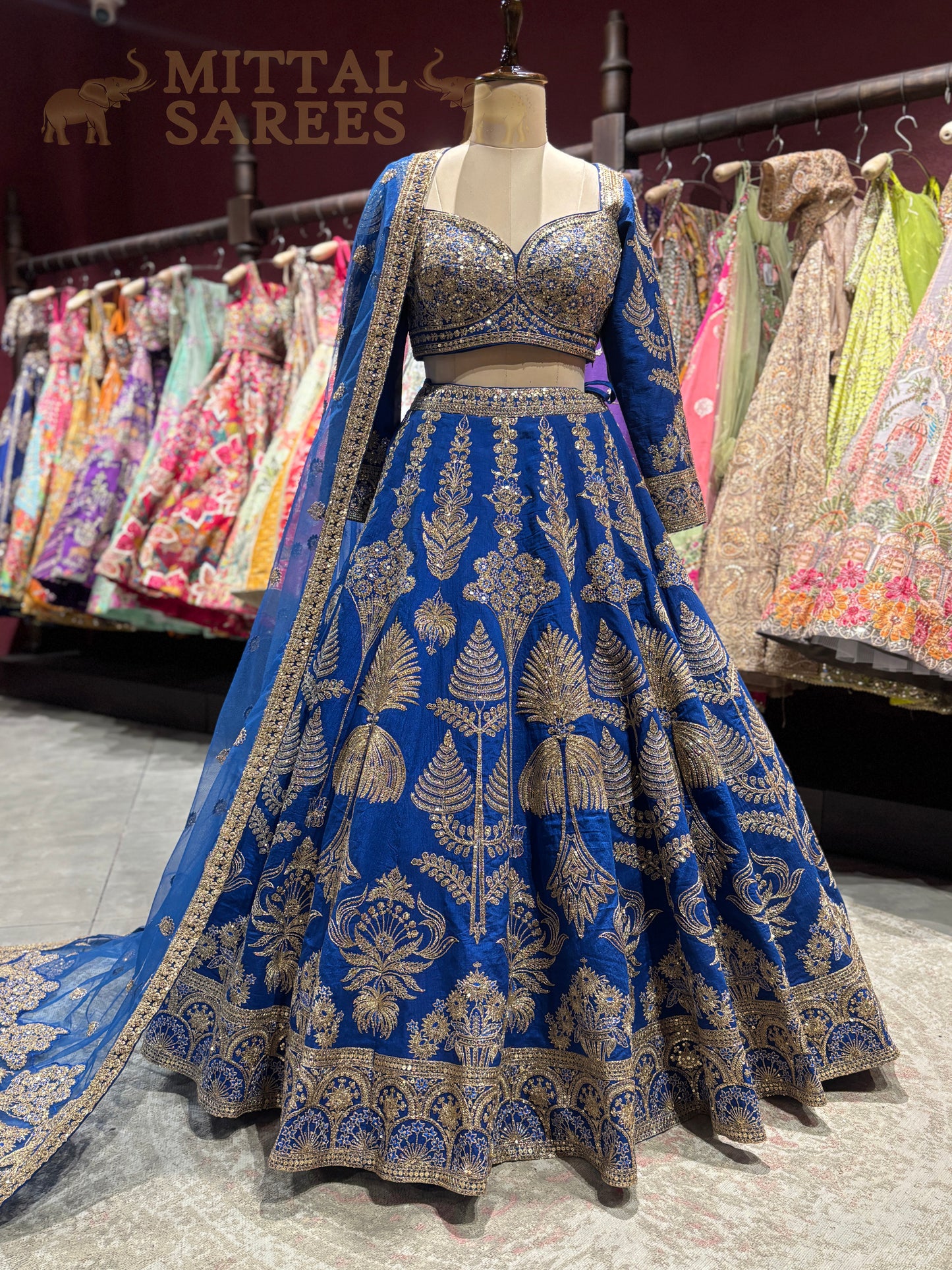 Royal Blue Gold Zari Bridal Lehenga Set