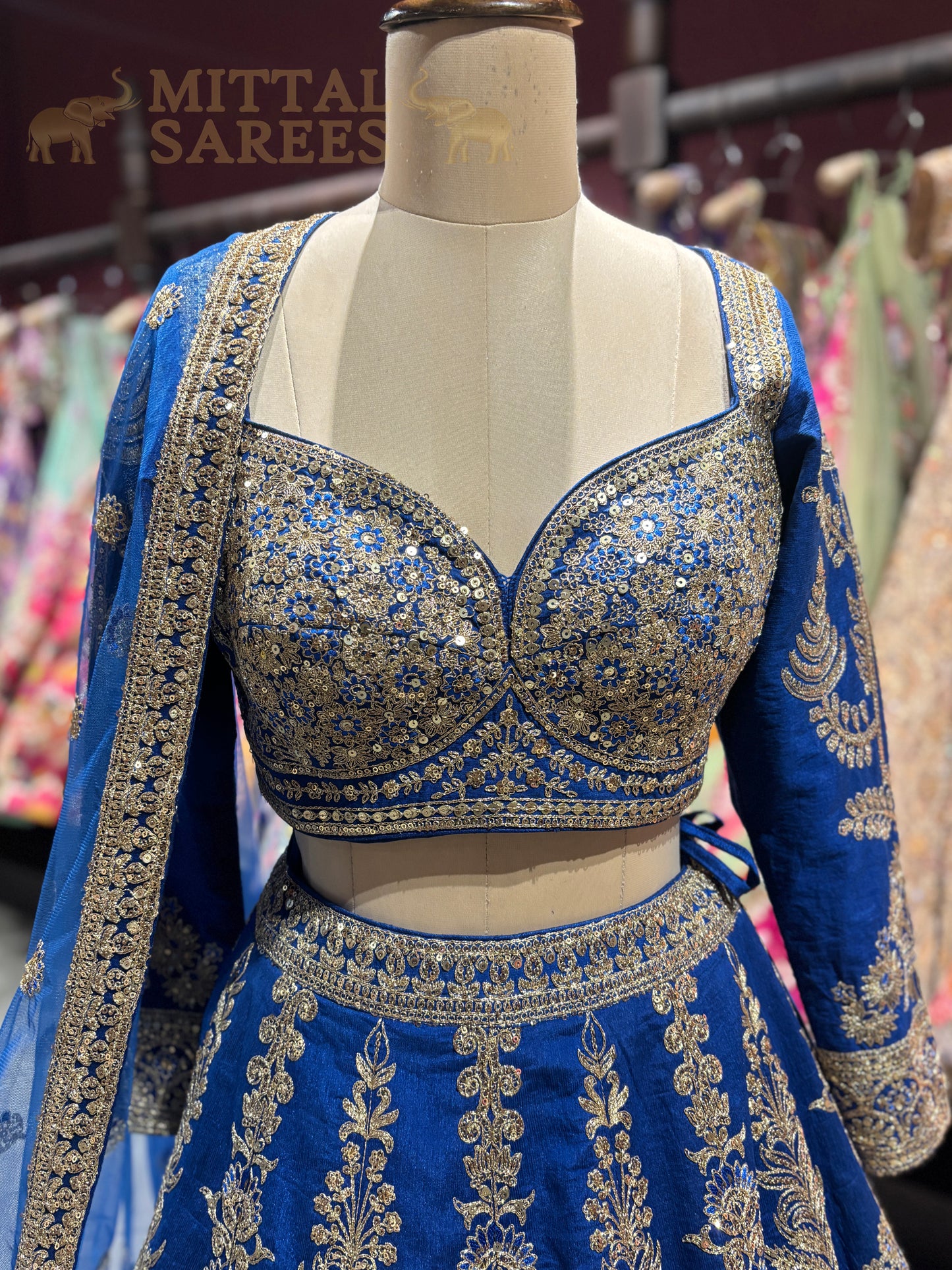 Royal Blue Gold Zari Bridal Lehenga Set