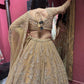 Champagne Gold Lehenga Set with Zari Beadwork & Floral Motifs