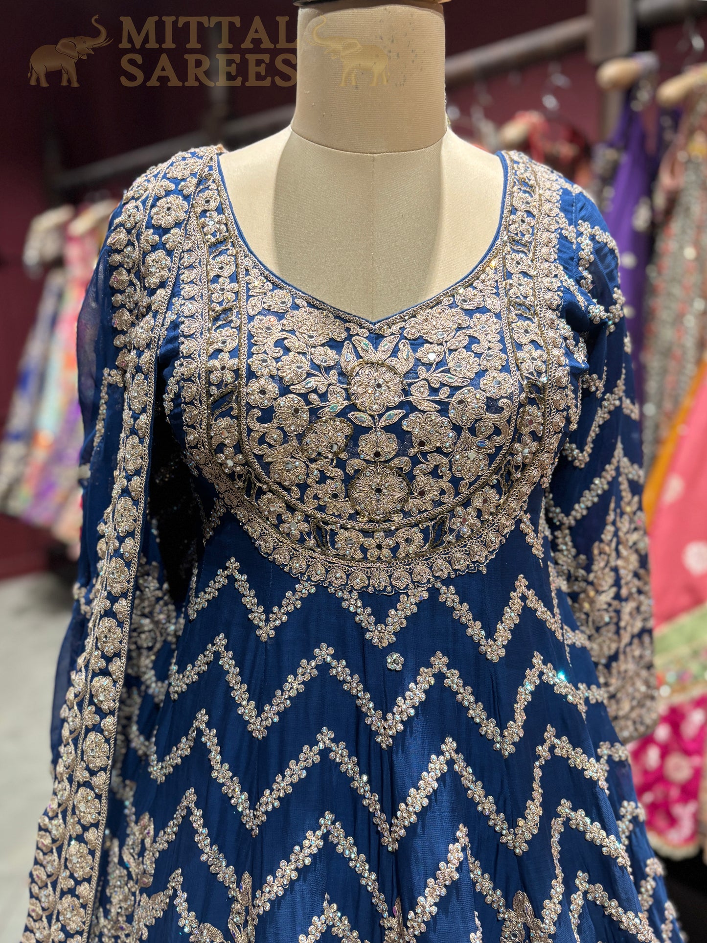 Navy Blue Heavy Embroidered Bridal Lehenga