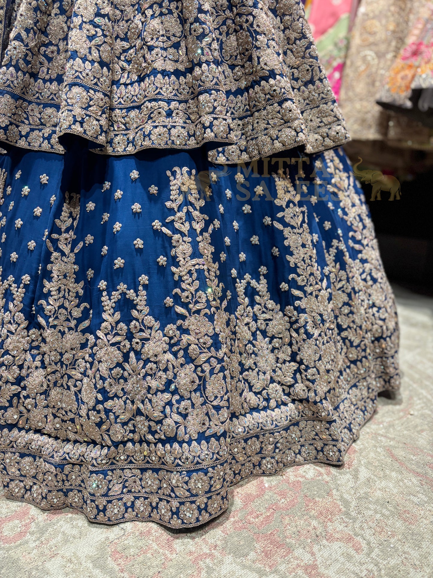 Navy Blue Heavy Embroidered Bridal Lehenga