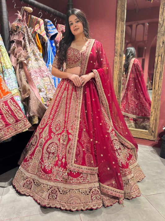 Bridal Lehenga with Hand-Embroidered Zari Sequins & Beadwork