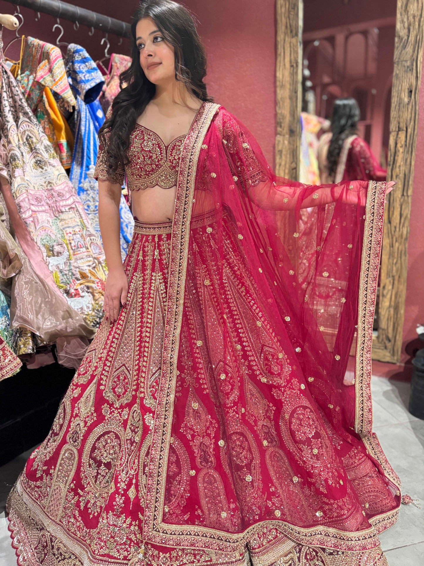 Bridal Lehenga with Hand-Embroidered Zari Sequins & Beadwork