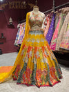 Multicolour Yellow Printed Designer Lehenga Set