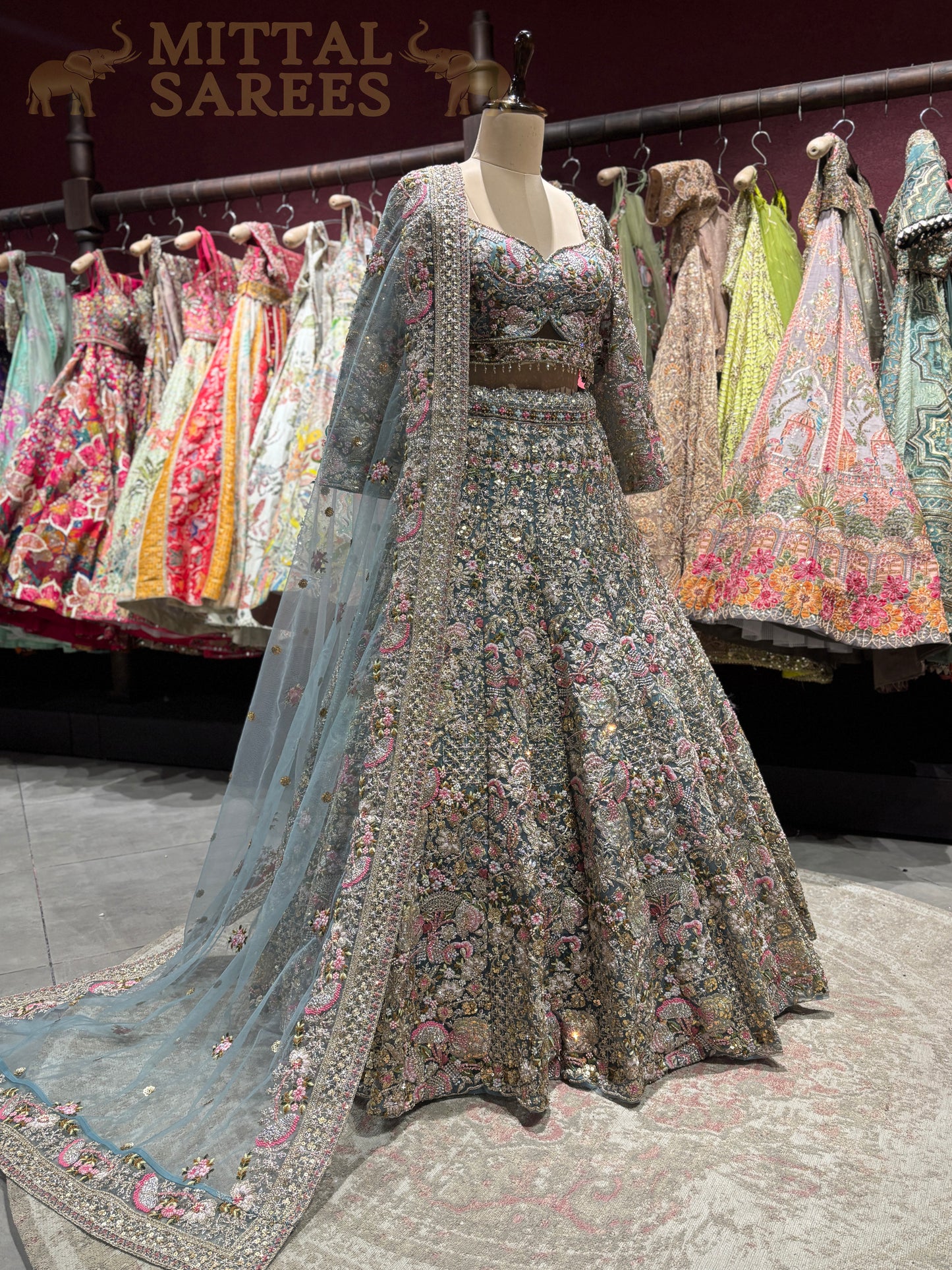 Pastel Blue Heavy Floral Embroidered Lehenga