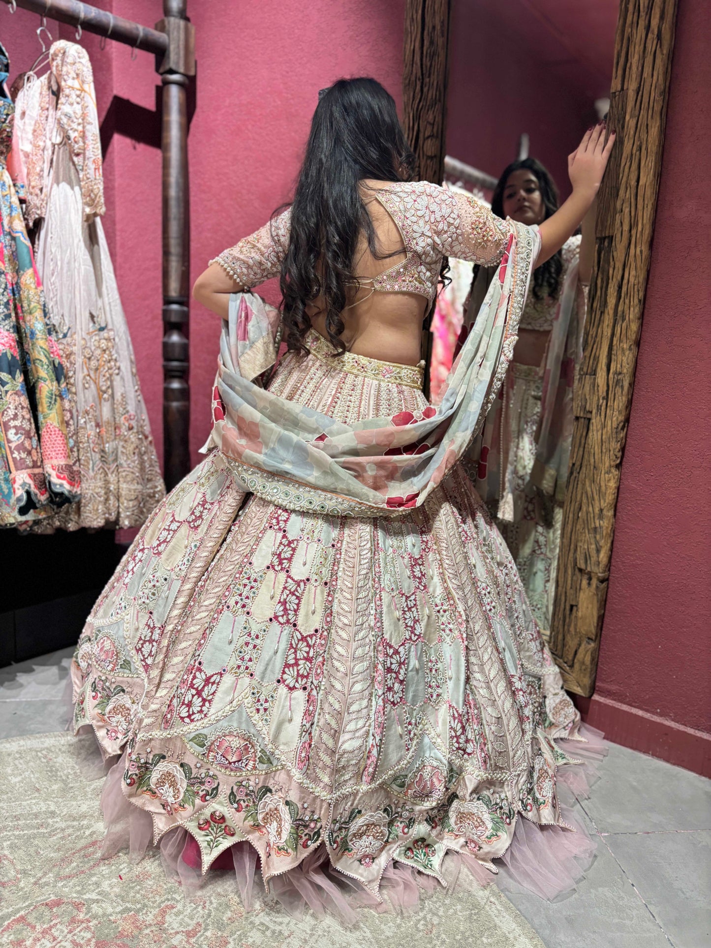 Designer Inspired Handwork Pearl Silk Lehenga