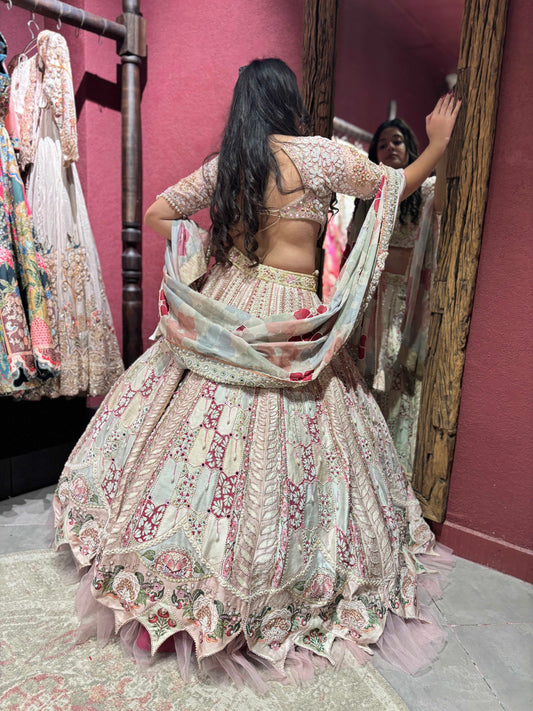 Designer Inspired Handwork Pearl Silk Lehenga