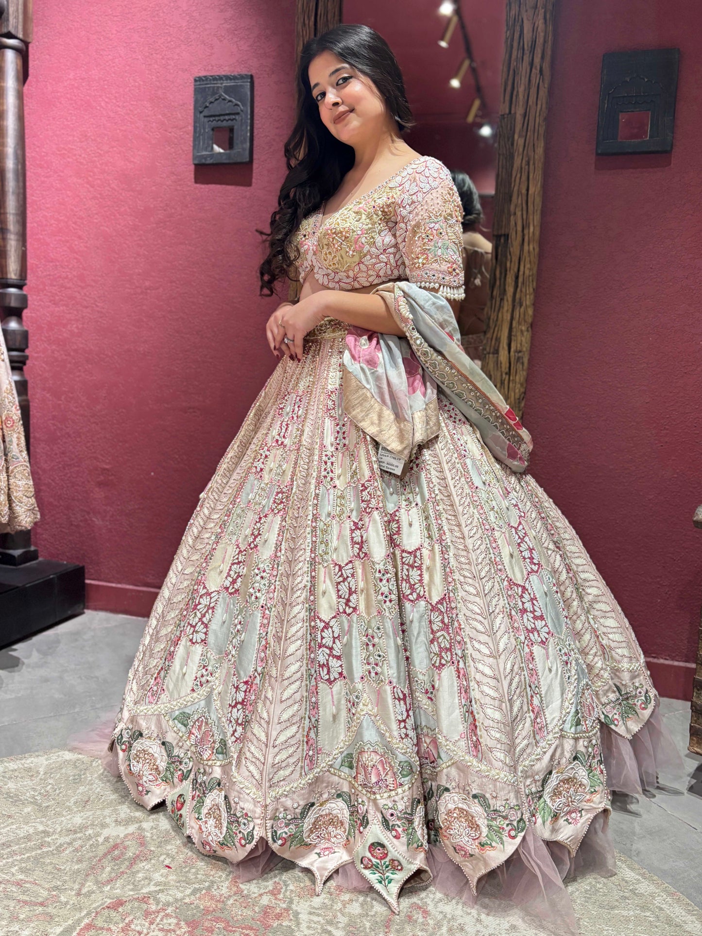 Designer Inspired Handwork Pearl Silk Lehenga