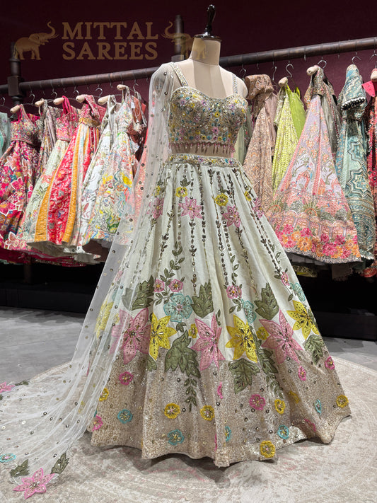 Pastel Ivory Floral Embroidered Lehenga Set