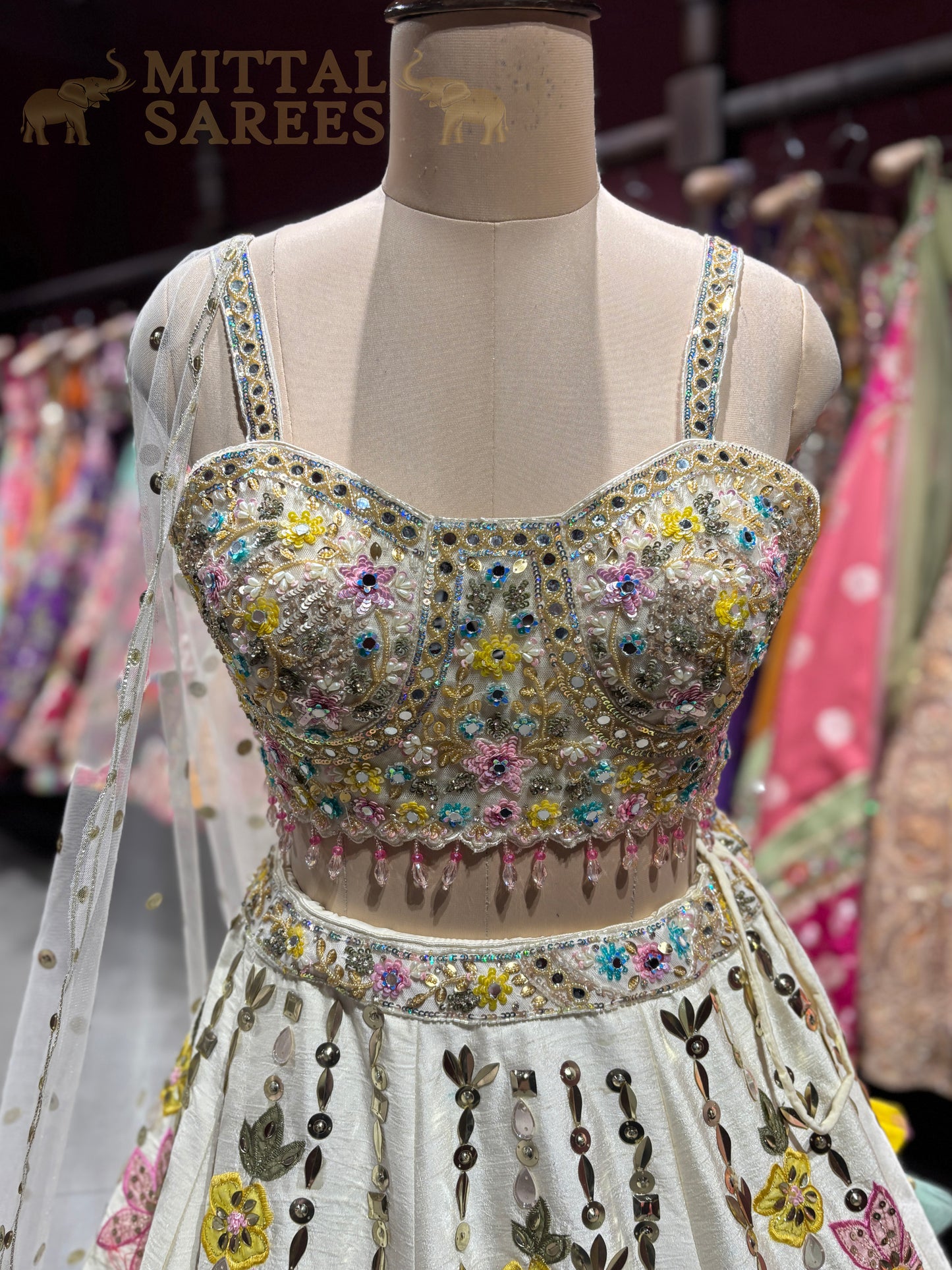 Pastel Ivory Floral Embroidered Lehenga Set