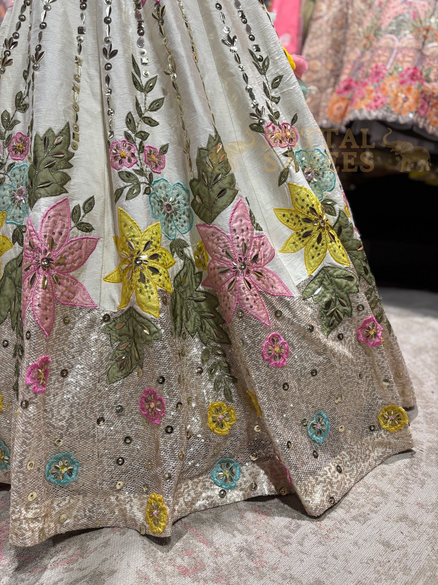 Pastel Ivory Floral Embroidered Lehenga Set