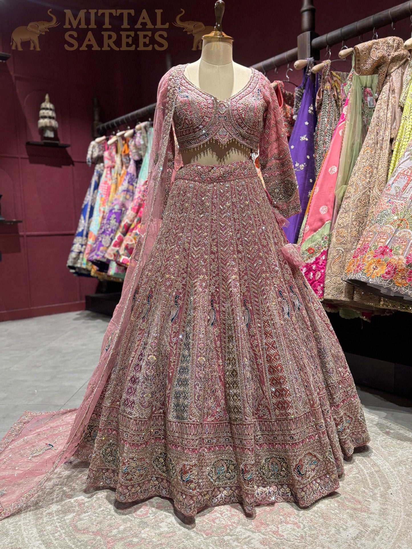 Dusty Rose Heavy Embroidered Bridal Lehenga
