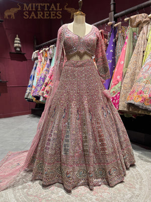 Dusty Rose Heavy Embroidered Bridal Lehenga