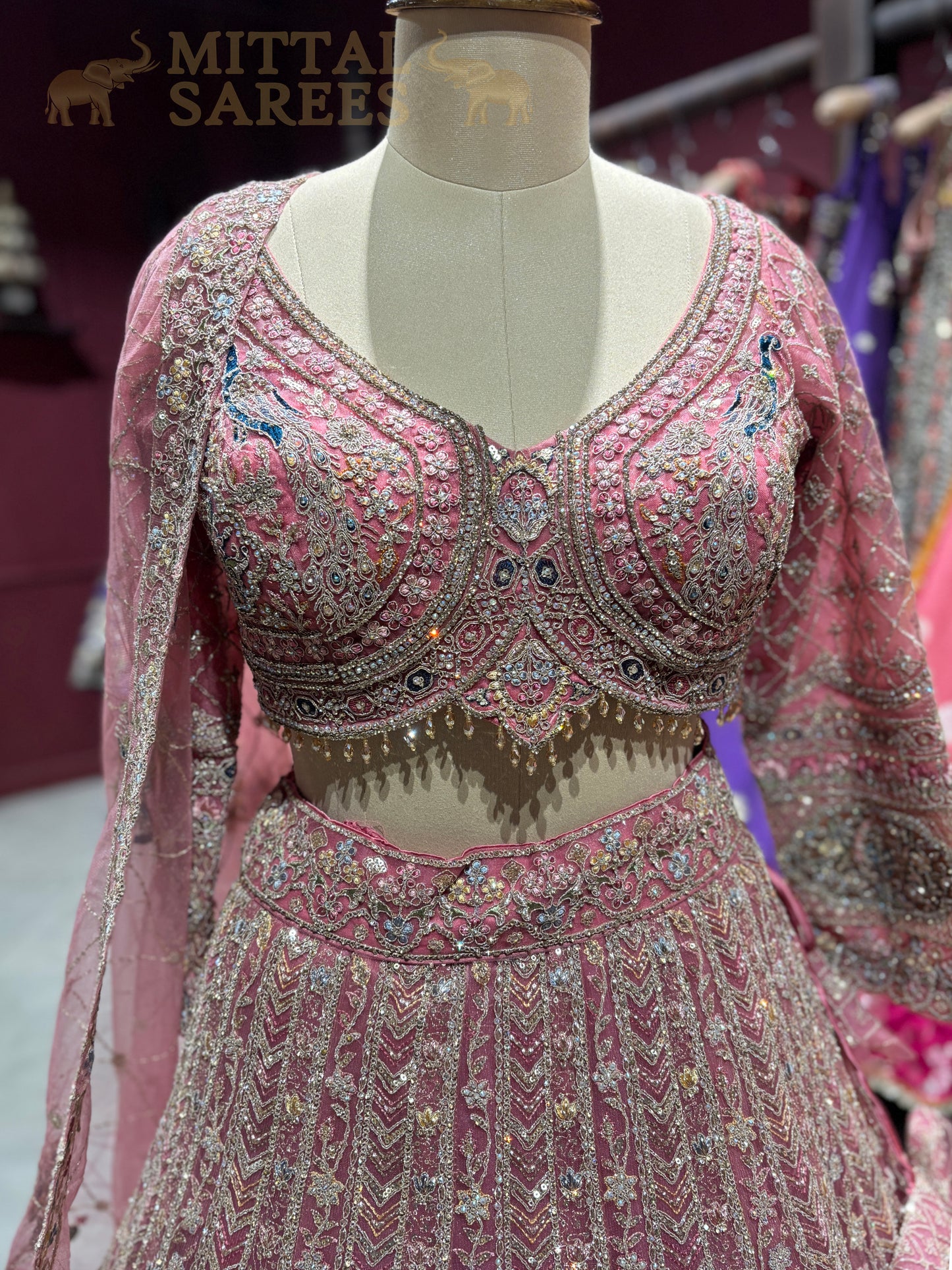 Dusty Rose Heavy Embroidered Bridal Lehenga