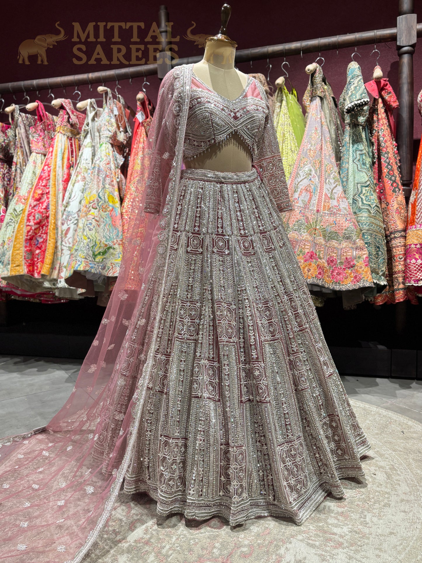 Blush Pink Heavy Silver Bridal Lehenga