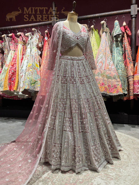 Blush Pink Heavy Silver Bridal Lehenga