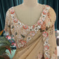 Beige Floral Printed Saree with Embroidered Border