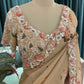 Beige Floral Printed Saree with Embroidered Border