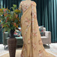 Beige Floral Printed Saree with Embroidered Border