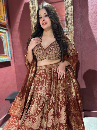 Grand Designer Embroidered Lehenga with Elephant Motif Hemline