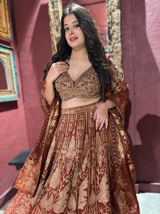 Grand Designer Embroidered Lehenga with Elephant Motif Hemline