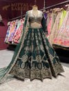 Emerald Green Zari Embroidered Bridal Lehenga