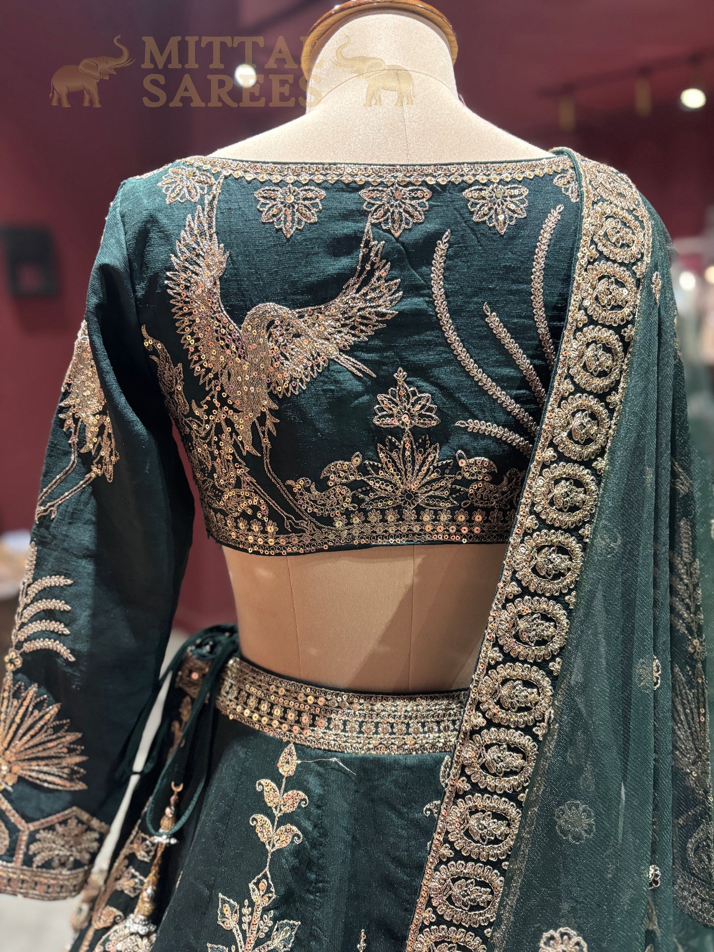 Emerald Green Zari Embroidered Bridal Lehenga