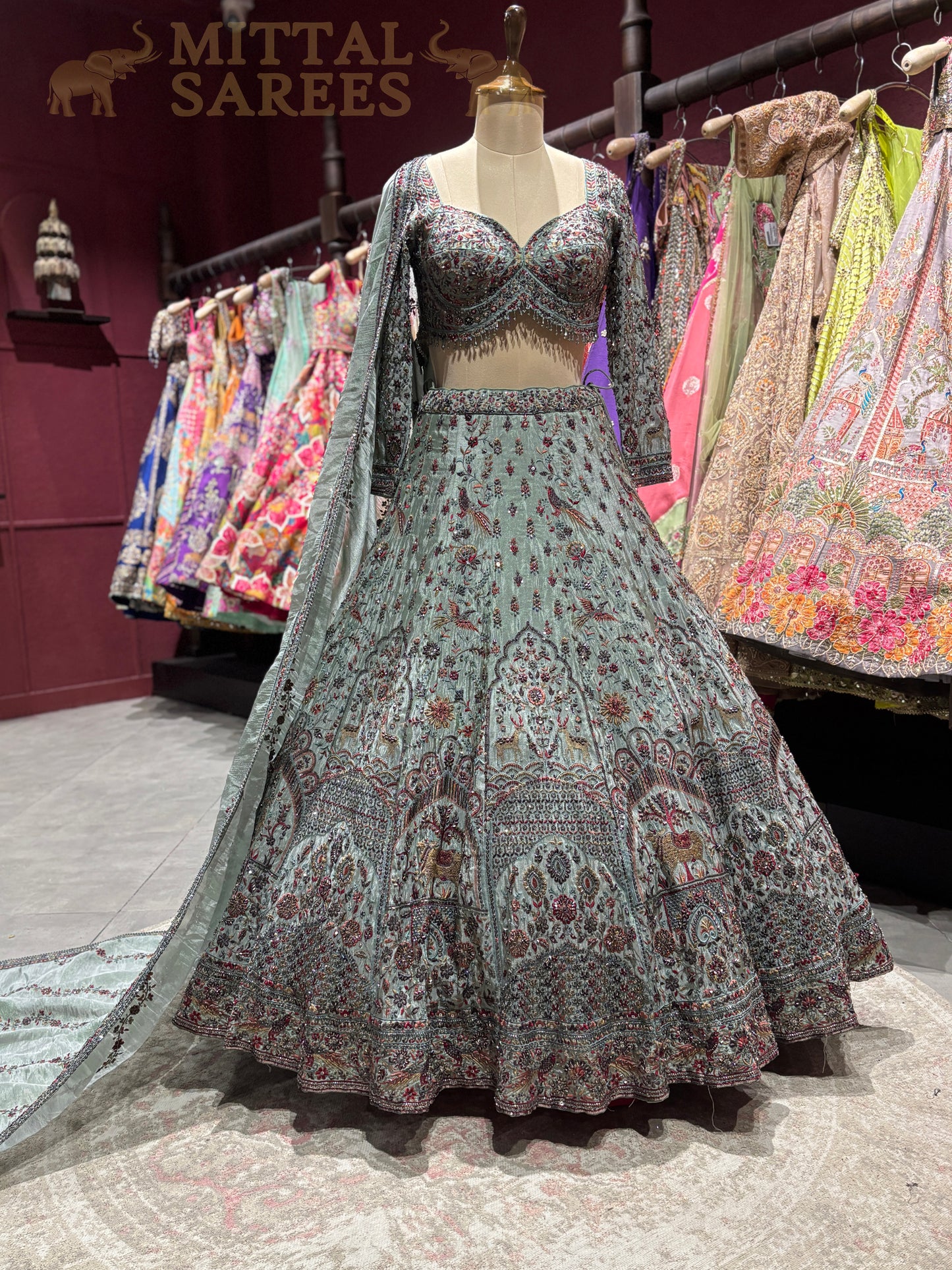 Sage Green Heavy Embroidered Bridal Lehenga