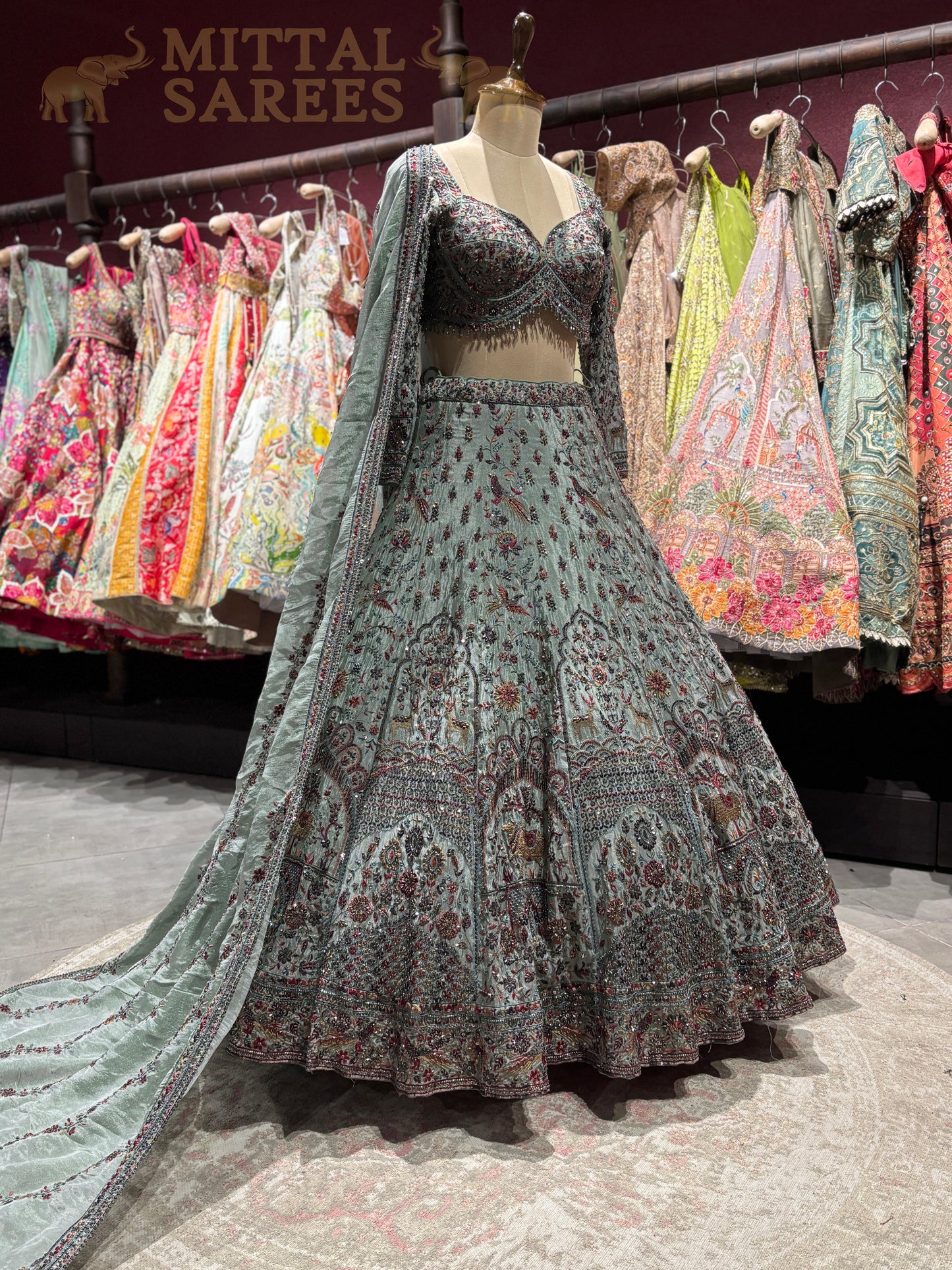 Sage Green Heavy Embroidered Bridal Lehenga