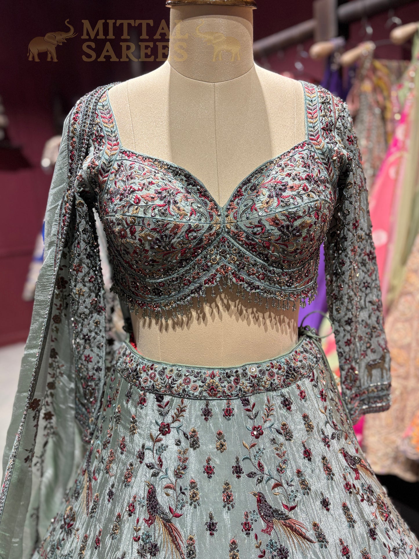 Sage Green Heavy Embroidered Bridal Lehenga