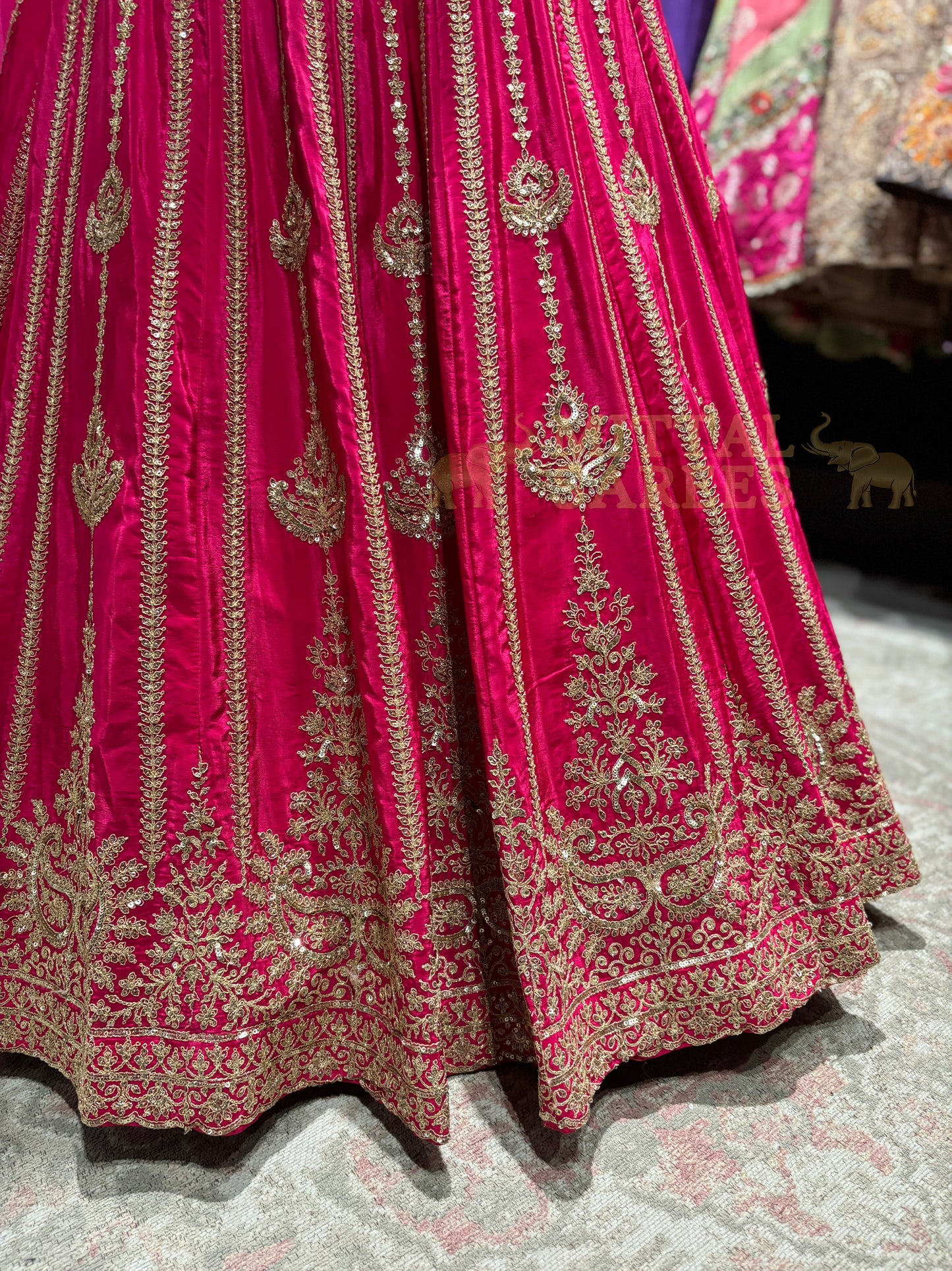 Rani Pink Zari Embroidered Bridal Lehenga