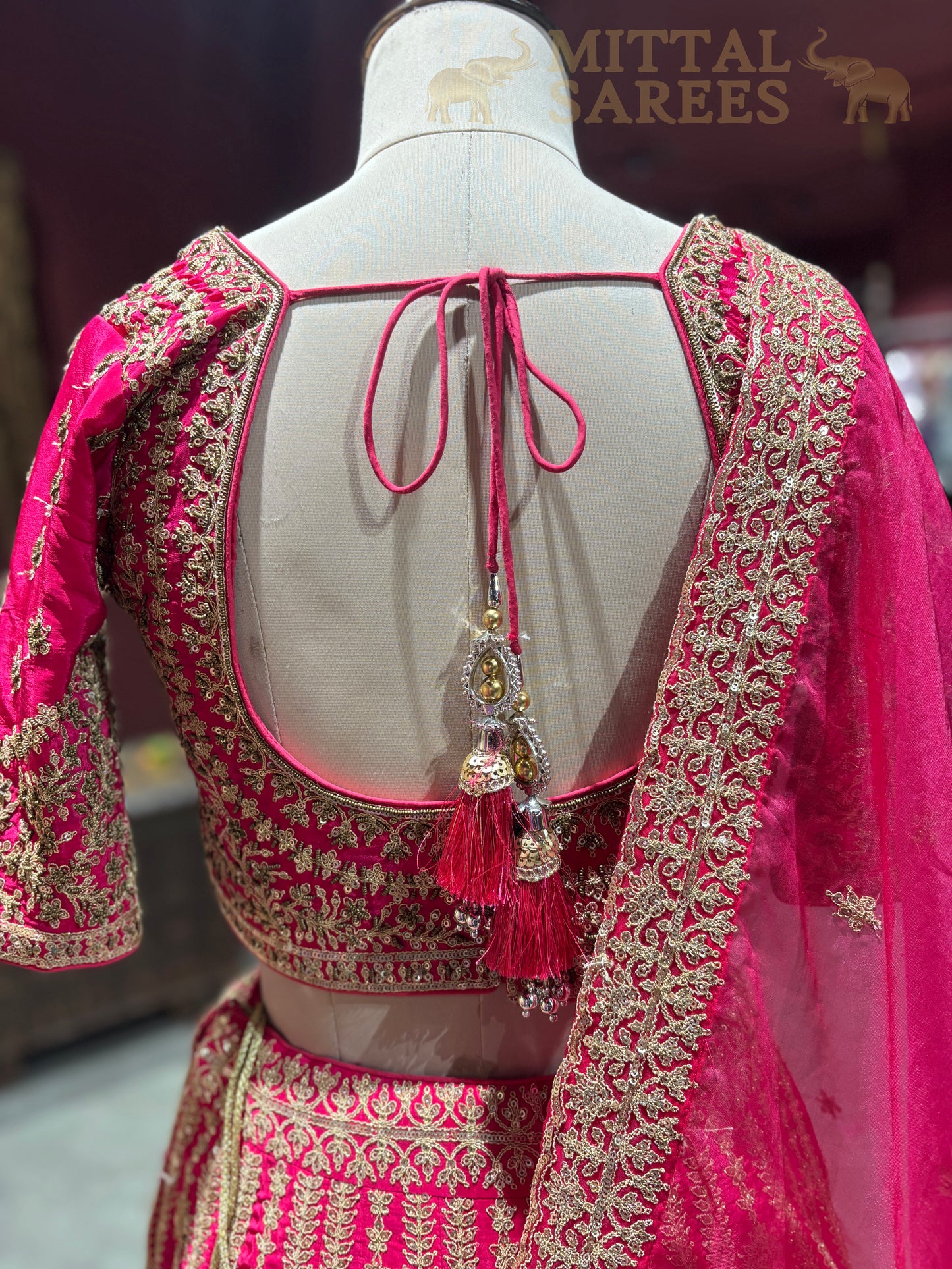 Rani Pink Zari Embroidered Bridal Lehenga