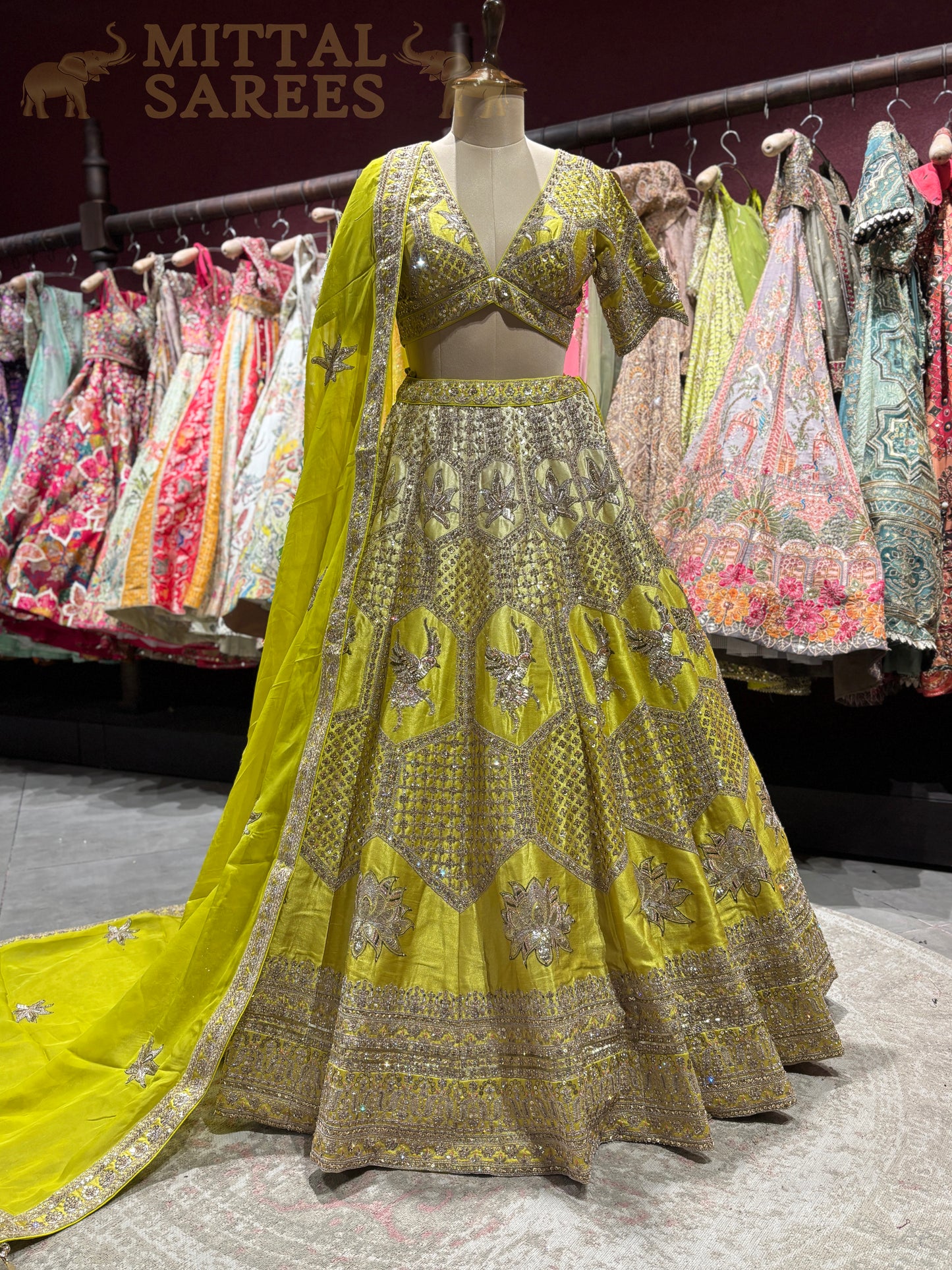 Mustard Yellow Heavy Embroidered Bridal Lehenga