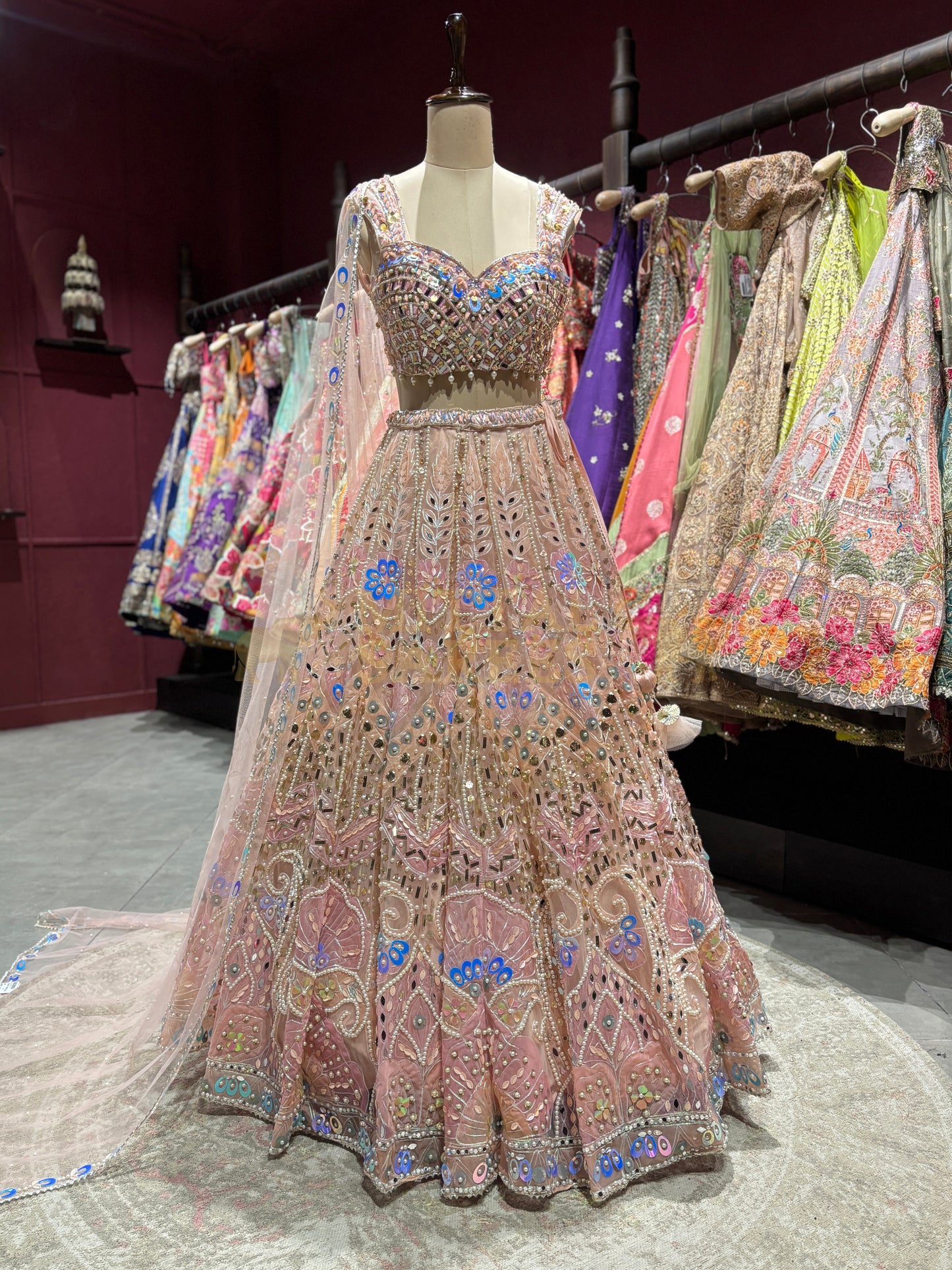 Blush Pink Mirror Work Bridal Lehenga