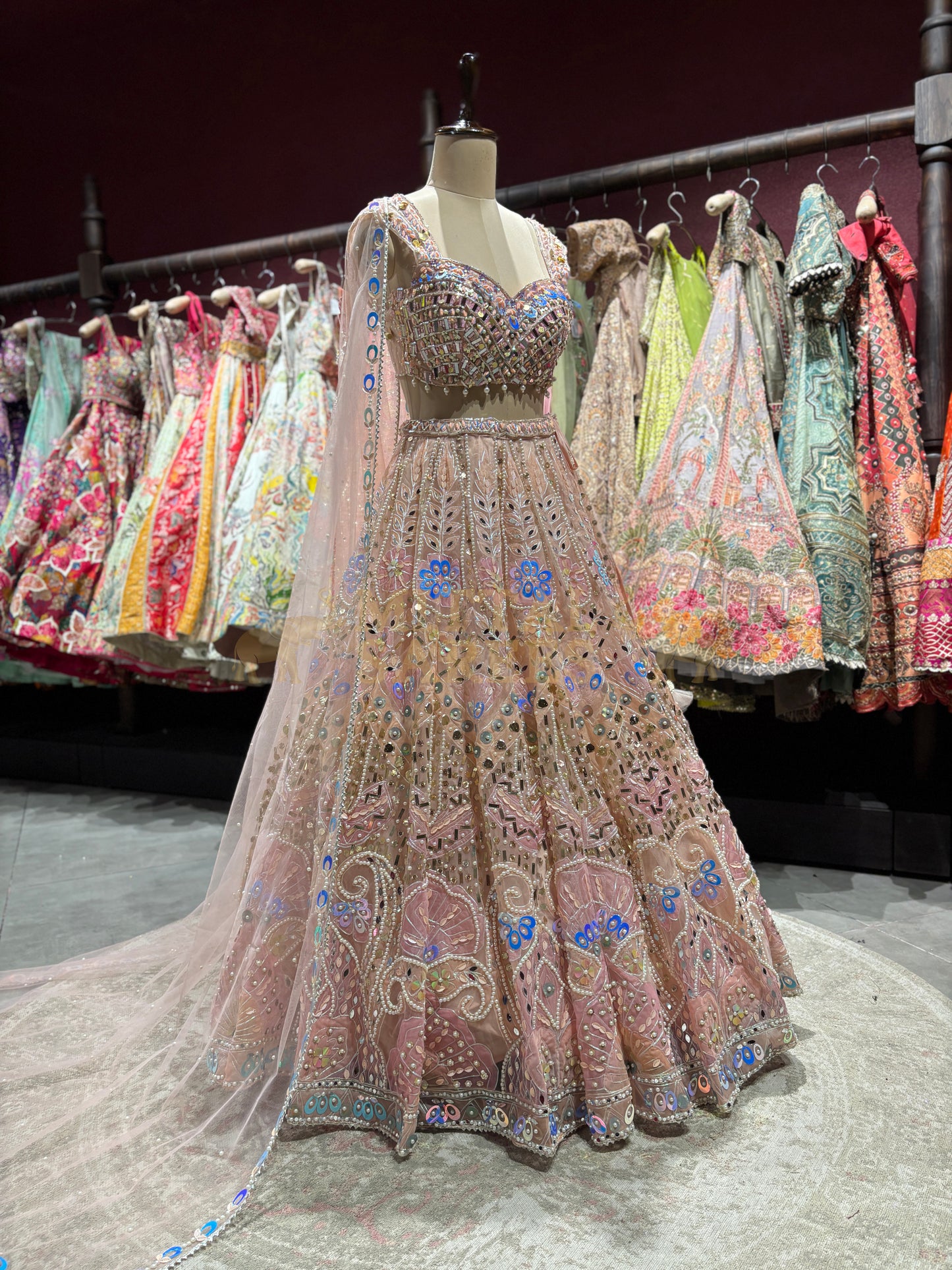 Blush Pink Mirror Work Bridal Lehenga