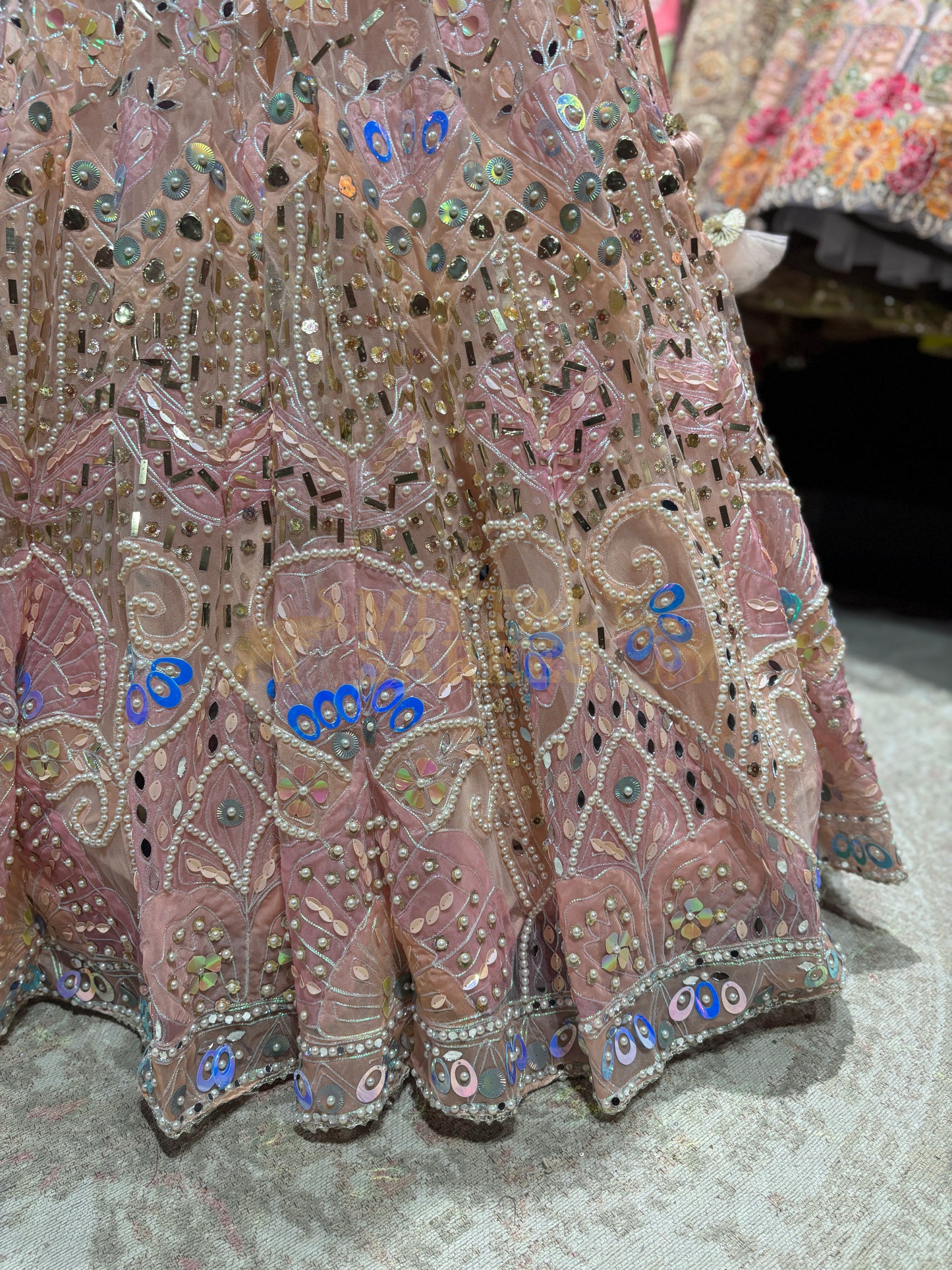 Blush Pink Mirror Work Bridal Lehenga