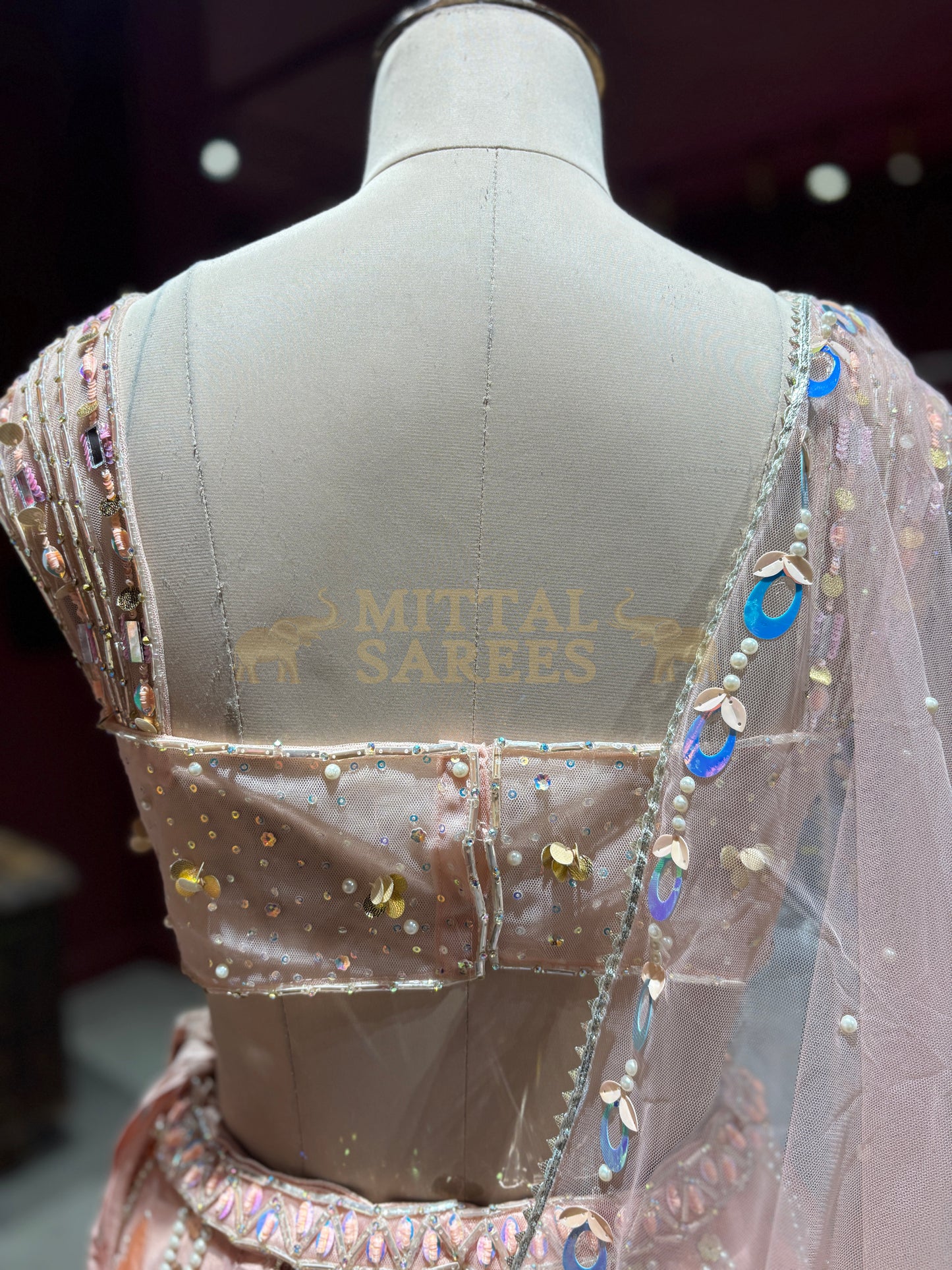 Blush Pink Mirror Work Bridal Lehenga