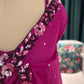 Magenta Embellished Saree with Sequin Floral Border
