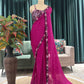 Magenta Embellished Saree with Sequin Floral Border