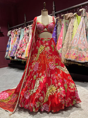 Red Floral Printed Designer Lehenga