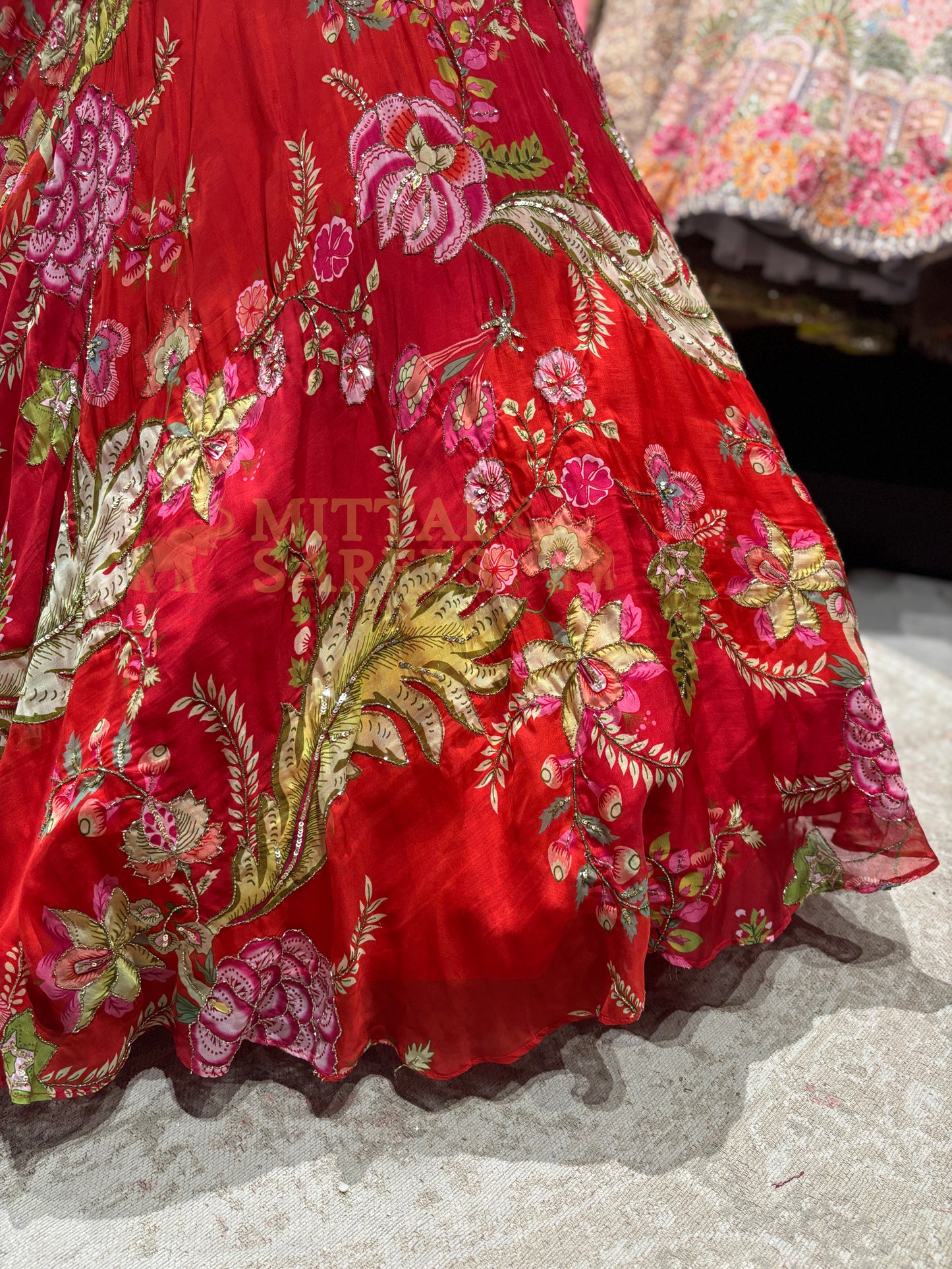 Red Floral Printed Designer Lehenga